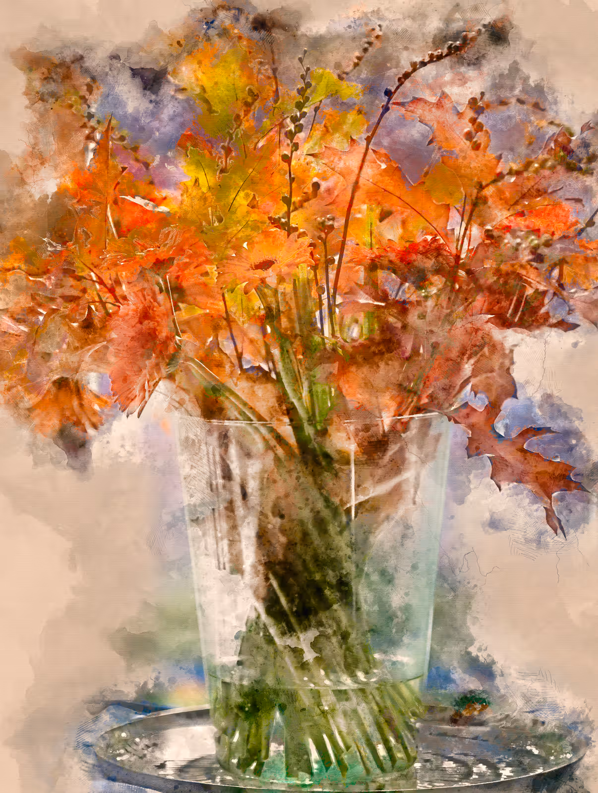Herfstboeket in glasvaas